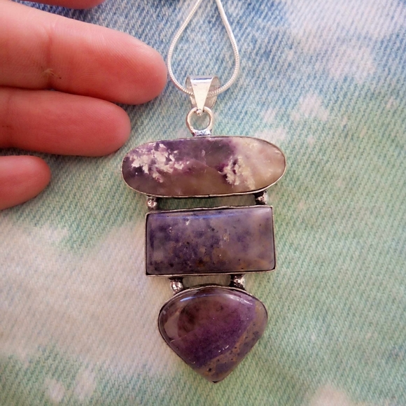 ❤ Flourite Triplet Gemstone Sterling Pendant Necklace. Lace Matrix. 925! - Picture 2 of 8